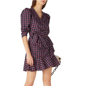 Tanya Taylor Navy and Red Plaid Mini Dress